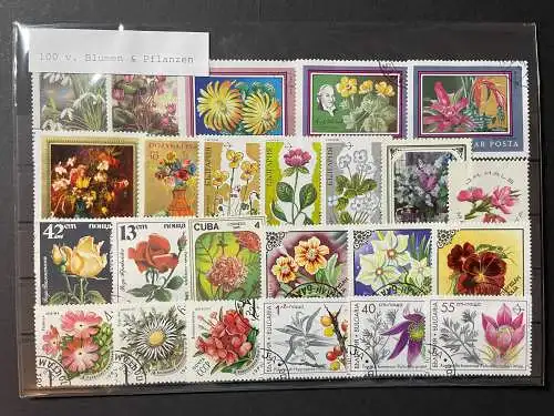 100 verschiedene Pflanzen und Blumen, 100 different stamps with flowers