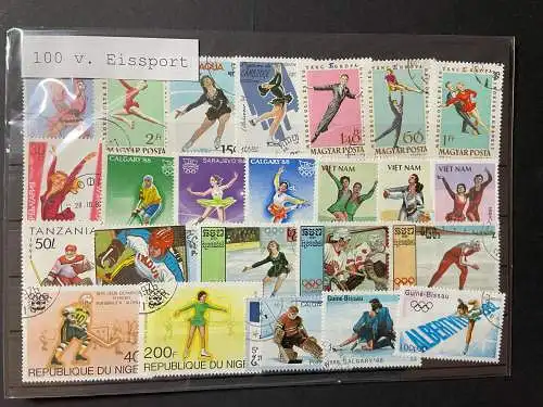 100 verschiedene Eissport Briefmarken, 100 different ice sports stamps 