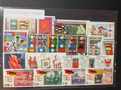 100 verschiedene Flaggen & Wappen Briefmarken, 100 different flags stamps