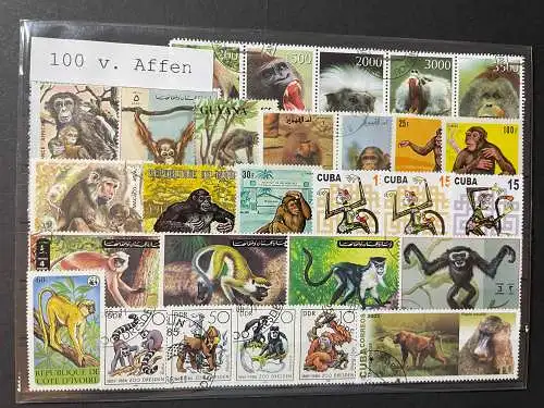 100 verschiedene Affen Briefmarken, 100 different monkeys stamps