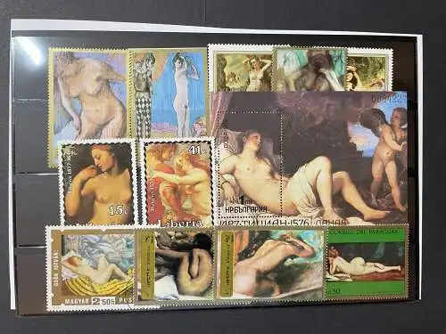 100 verschiedene Akt-Gemälde Briefmarken, 100 different nude painting stamps