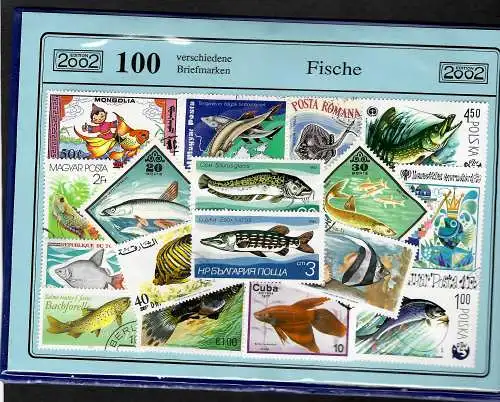 100 verschiedene Fische Briefmarken, 100 different fish stamps