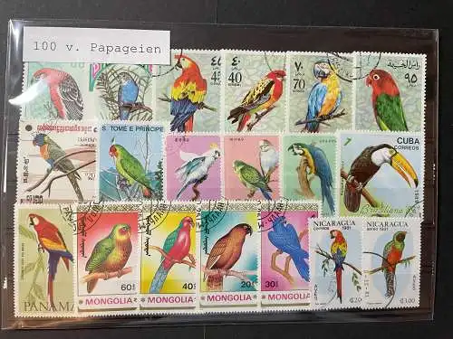 100 verschiedene Papageien Briefmarken, 100 different Parrots stamps