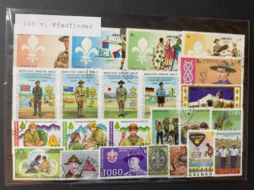 100 verschiedene Pfadfinder Briefmarken, 100 different boy scout stamps