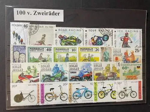 100 verschiedene Zweiräder Fahrräder Briefmarken 100 different motorcycle stamps