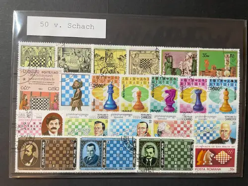 50 verschiedene Schach Briefmarken 50 different chess stamps
