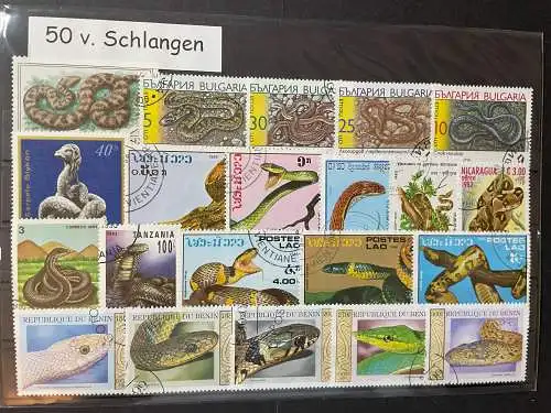 50 verschiedene Schlangen Briefmarken 50 different Snake stamps