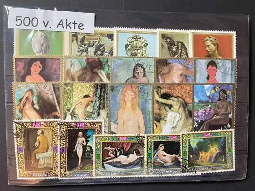 500 verschiedene Akt-Gemälde Briefmarken, 500 different nude painting stamps