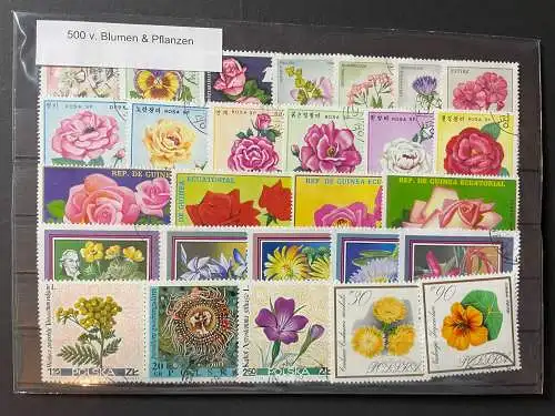 500 verschiedene Blumen/Pflanzen Briefmarken, 500 different flowers stamps