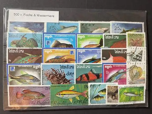 500 verschiedene Fische Briefmarken, 500 different fish stamps