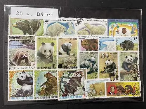 25 verschiedene Briefmarken Bären, 25 different bear stamps