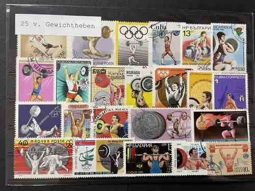 25 verschiedene Gewichtheben Briefmarken, 25 different weightlifting stamps