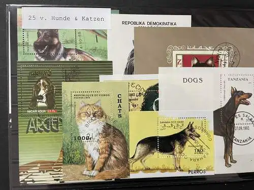 25 verschiedene Hunde&Katzen Briefmarken, 25 different dogs&cats stamps