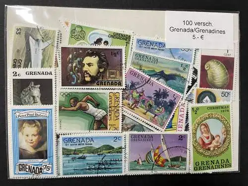 100 verschiedene Grenada Briefmarken, 100 different Grenada stamps