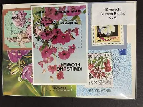 10 verschiedene Blumen Blocks Briefmarken, 10 different flower bloc stamps