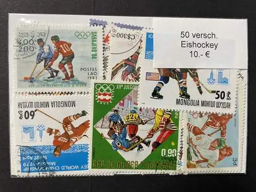 50 verschiedene Eishockey Briefmarken, 50 different ice hockey stamps