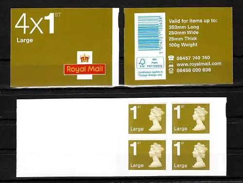 GB: Markenheftchen 4x1, postfrisch, Booklet 1st, Large