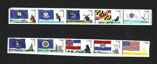 USA: Flaggen, Serie 3, 10er Streifen, Rollenmarken, mnh