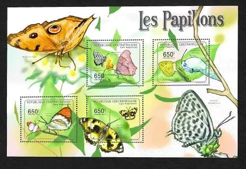 Zentralafrika: Les Papillons, Schmetterling-Block, postfrisch, #2992-2995