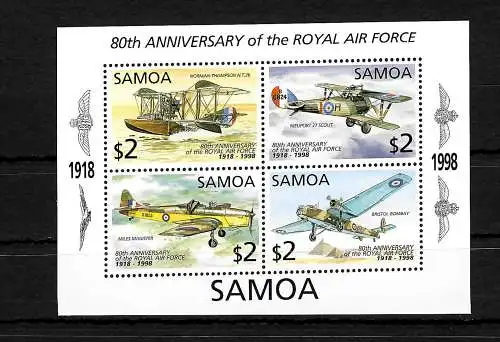 Samoa: 80 Jahre Royal Air Force, RAF,   #885-887,  Block #64