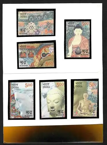 Inde: MiN° 2203-2208 Statues, Religion, Bouddha 2550 years, Folder