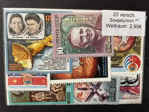 20 verschiedene Sowjetunion Weltraum Briefmarken, 20 different Russia stamps