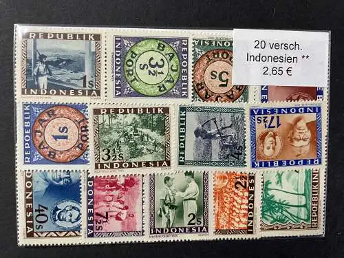 20 verschiedene Indonesien Briefmarken, 20 different Indonesia stamps