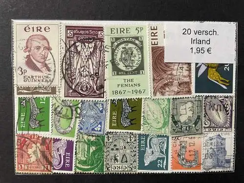 20 timbres irlandais différents, 20 different Irlande stamps