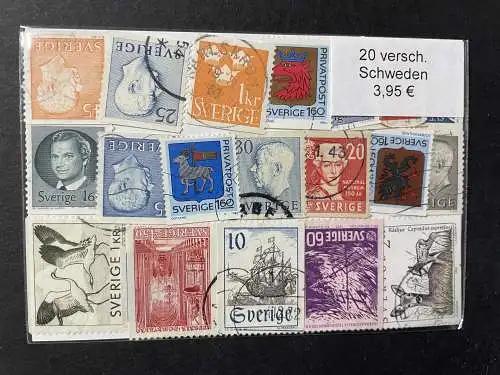 20 timbres différents Suède, 20 different Suède stamps