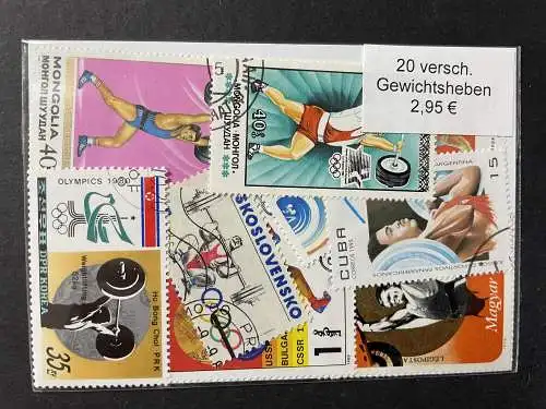 20 verschiedene Gewichtheben Briefmarken, 20 different Weight lifting stamps