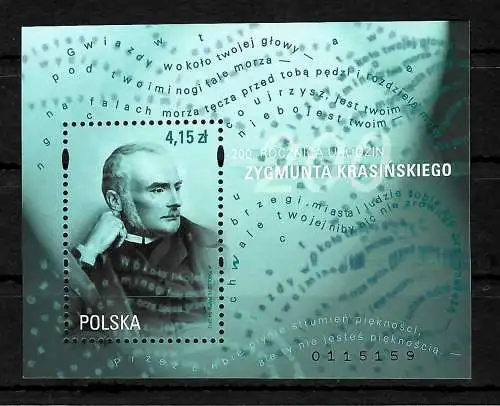 Pologne: 200 ans de Zygmunt Krasinski, #4549, bloc 204