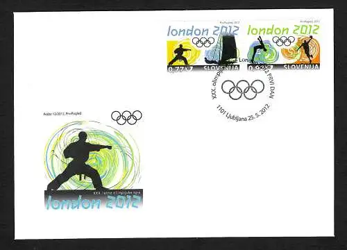 Slovénie: Jeux olympiques 2012 Londres, #961-962, cachet FDC