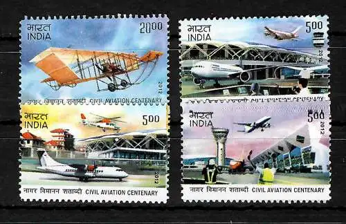 Inde: 100 ans d'aviation civile en Inde, mnh #2645-48