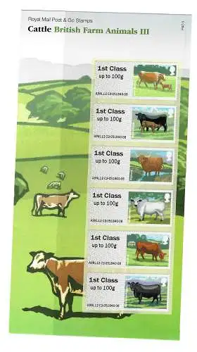 GB: Cattle British Farm Animals III, 6x marques de vaches