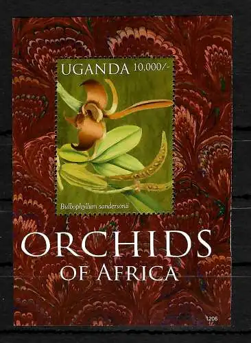 Ouganda: Orchidées d'Afrique, Orchides, Timbres bloc