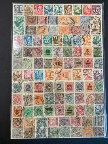 100 verschiedene Württemberg Briefmarken, 100 different Württemberg stamps