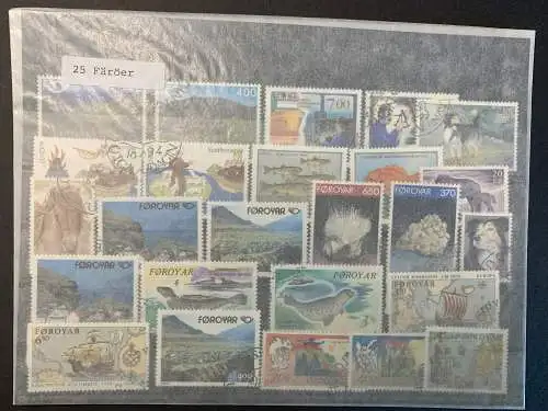 25 timbres différents Farör, 25 different Farore islands stamps