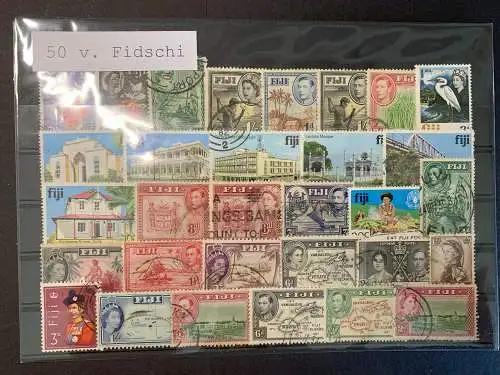 50 timbres Fidji différents, 50 different Fidji islands stamps