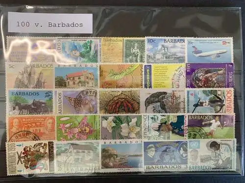 100 différents timbres Barbade, 100 different barbades stamps