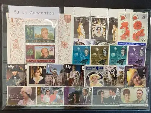 50 différents timbres Ascension, 50 différences A scention stamps