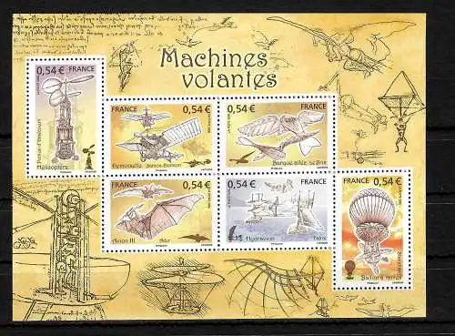 Frankreich: Historische Flugzeuge 2006, Machines volantes, #4170-75, Block #65