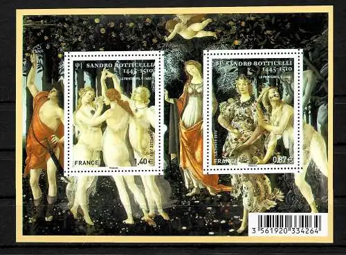 France: 500e anniversaire de la mort de Sandro Botticelli, #4993-994, bloc #143