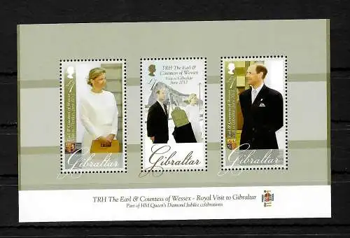 Gibraltar: Königlischer Besuch von Graf und Gräfin von Wessex 2012, Block mnh