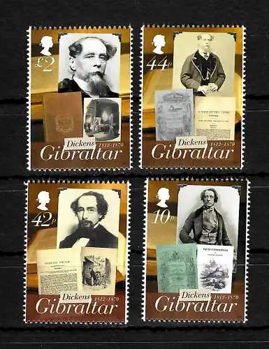 Gibraltar: Charles Dickens - 4 Briefmarken postfrisch