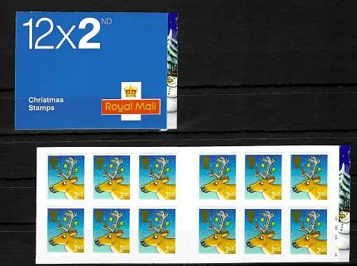 GB: Markenheftchen 12x 2nd, Chirstmas stamps