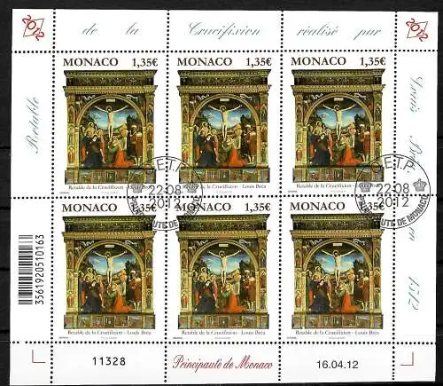 Monaco: Crucifixion de Louis Bréa, petit arc de 6 timbres, cacheté