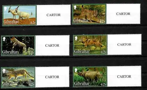 Gibraltar: Gefährdete Tiere, 6 Briefmarken, postfrisch