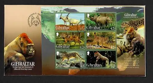 Gibraltar: Gefährdete Tiere, 6 Briefmarken, FDC