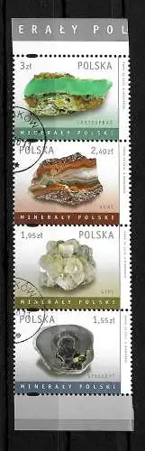 Polen: Mineralien, 4 Marken als Streifen, gestempelt, #4492-95