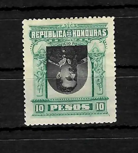 Honduras: 10 Pesos-Louis Bogran kopfstehendes Mittelstück, Falz #46K, dunkelgrün